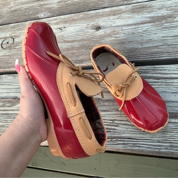Sporto Women’s Duck Rain Shoes Size: 7 Slip-on Color: Red And Brown Waterproof - Picture 5 of 9